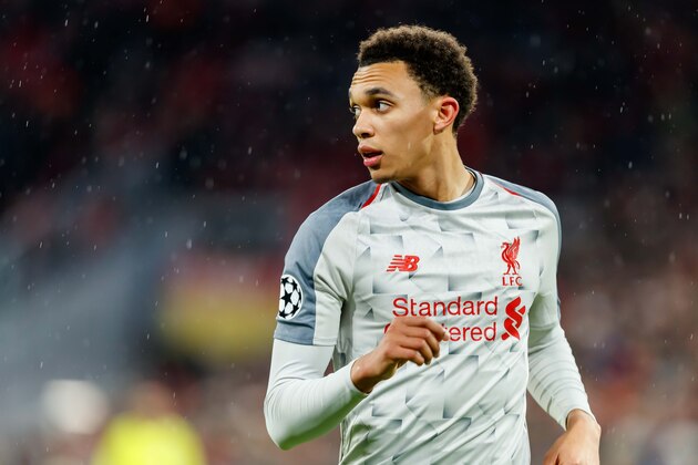 MUNICH, GERMANY - MARCH 13: Trent Alexander-Arnold of Liverpool looks on during the UEFA Champions League Round of 16 Second Leg match between FC Bayern Muenchen and Liverpool at Allianz Arena on March 13, 2019 in Munich, Germany. (Photo by TF-Images/Getty Images)