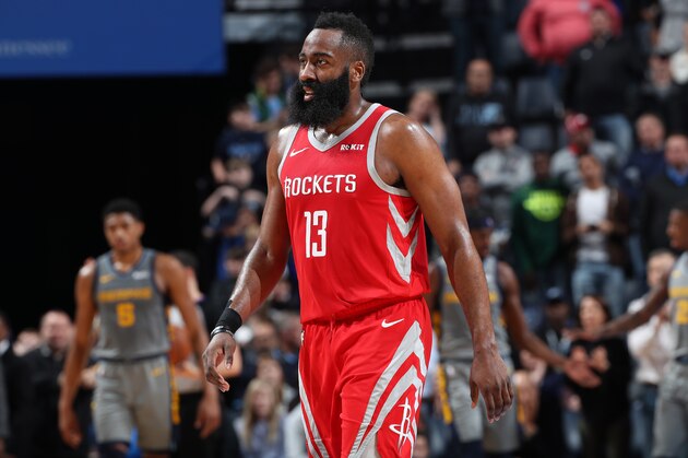 MEMPHIS, TN - MARCH 20: James Harden #13 of the Houston Rockets looks on against the Memphis Grizzlies on March 20, 2019 at FedExForum in Memphis, Tennessee. NOTE TO USER: User expressly acknowledges and agrees that, by downloading and or using this photograph, User is consenting to the terms and conditions of the Getty Images License Agreement. Mandatory Copyright Notice: Copyright 2019 NBAE (Photo by Joe Murphy/NBAE via Getty Images)