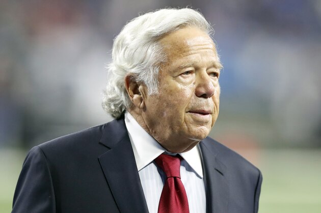 FILE - In this Sept. 23, 2018, file photo, New England Patriots owner Robert Kraft walks on the sidelines before an NFL football game against the Detroit Lions in Detroit. Kraft has pleaded not guilty to two counts of misdemeanor solicitation of prostitution. Kraft’s attorney Jack Goldberger filed the written plea in Palm Beach County, Fla., court documents released Thursday, Feb. 28, 2019. The 77-year-old Kraft is requesting a non-jury trial. (AP Photo/Carlos Osorio, File)