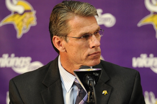EDEN PRAIRIE, MN - SEPTEMBER 17: General Manager Rick Spielman of the Minnesota Vikings speaks to the media during a press conference on September 17, 2014 at Winter Park in Eden Prairie, Minnesota. The Vikings addressed their decision to put Adrian Peterson on the commissioner's exempt list until Peterson's child-abuse case has been resolved. (Photo by Hannah Foslien/Getty Images)
