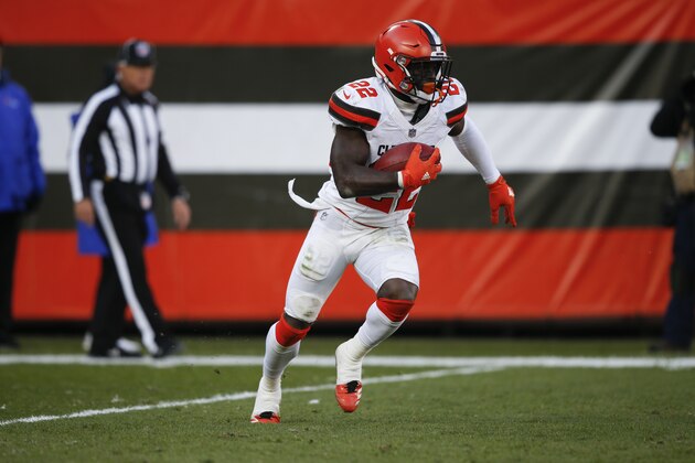 Cleveland Browns defensive back Jabrill Peppers (22) returns a punt against the Carolina Panthers during the second half of an NFL football game, Sunday, Dec. 9, 2018, in Cleveland. (AP Photo/Ron Schwane)