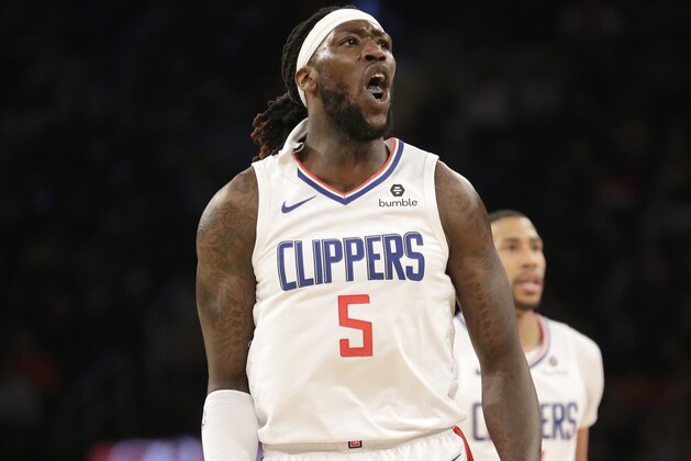 Los Angeles Clippers forward Montrezl Harrell (5) reacts during the first half of an NBA basketball game against the New York Knicks, Sunday, March 24, 2019, in New York. (AP Photo/Seth Wenig) Los Angeles Clippers forward Montrezl Harrell (5) reacts during the first half of an NBA basketball game against the New York Knicks, Sunday, March 24, 2019, in New York. (AP Photo/Seth Wenig)