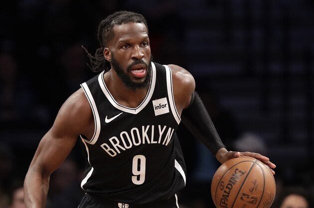 Brooklyn Nets forward DeMarre Carroll (9) dribbles the ball as he drives down court during the second half of an NBA basketball game against the San Antonio Spurs, Monday, Feb. 25, 2019, in New York. (AP Photo/Kathy Willens)