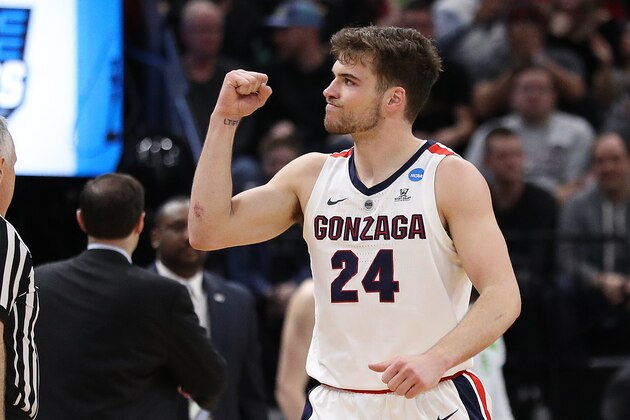 SALT LAKE CITY, UTAH - MARCH 23: Corey Kispert #24 of the Gonzaga Bulldogs reacts to a play against the Baylor Bears during their game in the Second Round of the NCAA Basketball Tournament at Vivint Smart Home Arena on March 23, 2019 in Salt Lake City, Utah. (Photo by Patrick Smith/Getty Images)