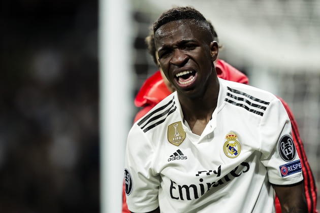MADRID, SPAIN - MARCH 5: Vinicius Junior of Real Madrid during the UEFA Champions League  match between Real Madrid v Ajax at the Santiago Bernabeu on March 5, 2019 in Madrid Spain (Photo by David S. Bustamante/Soccrates/Getty Images)
