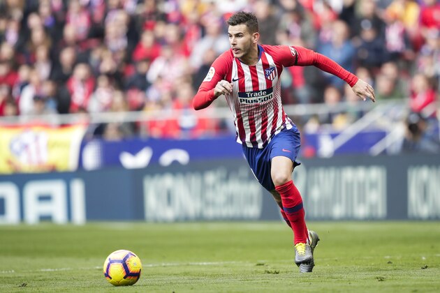 MADRID, SPAIN - FEBRUARY 9: Lucas Hernandez of Atletico Madrid during the La Liga Santander  match between Atletico Madrid v Real Madrid at the Estadio Wanda Metropolitano on February 9, 2019 in Madrid Spain (Photo by David S. Bustamante/Soccrates/Getty Images)