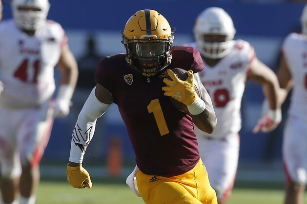Arizona State wide receiver N'Keal Harry (1) during an NCAA college football against Utah, Saturday, Nov 3, 2018, in Tempe, Ariz. (AP Photo/Rick Scuteri)