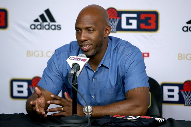 DETROIT, MI - JULY 13:  Chauncey Billups of Killer 3's speaks to the media during BIG3 - Week Four at Little Caesars Arena on July 13, 2018 in Detroit, Michigan.  (Photo by Dylan Buell/Getty Images)