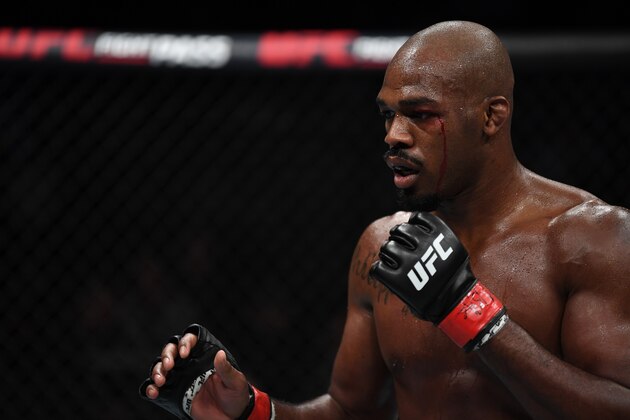 LAS VEGAS, NV - MARCH 02:  Jon Jones battles Anthony Smith (not pictured) in their UFC light heavyweight championship bout during the UFC 235 event at T-Mobile Arena on March 2, 2019 in Las Vegas, Nevada.  (Photo by Jeff Bottari/Zuffa LLC/Zuffa LLC)