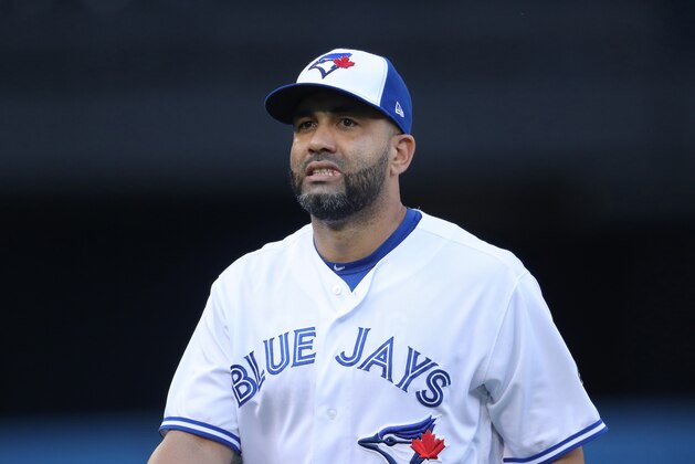 TORONTO, ON - SEPTEMBER 4: Kendrys Morales #8 of the Toronto Blue Jays warms up before the start of MLB game action against the Tampa Bay Rays at Rogers Centre on September 4, 2018 in Toronto, Canada. (Photo by Tom Szczerbowski/Getty Images)