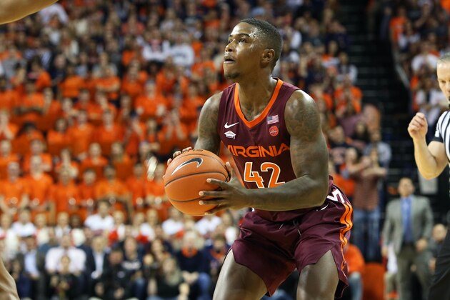 CHARLOTTESVILLE, VA - JANUARY 15: Ty Outlaw #42 of the Virginia Tech Hokies shoots in the first half during a game against the the Virginia Cavaliers at John Paul Jones Arena on January 15, 2019 in Charlottesville, Virginia. (Photo by Ryan M. Kelly/Getty Images)