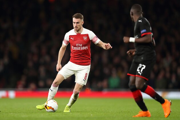 LONDON, ENGLAND - MARCH 14: Aaron Ramsey of Arsenal during the UEFA Europa League Round of 16 Second Leg match between Arsenal and Stade Rennais at Emirates Stadium on March 14, 2019 in London, England. (Photo by James Williamson - AMA/Getty Images)