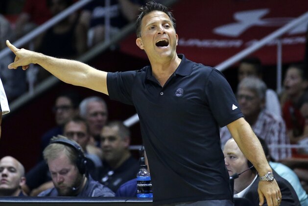 Philadelphia 76ers coach Billy Lange shouts to his team during the second half of an NBA summer league basketball game against the Utah Jazz on Thursday, July 7, 2016, in Salt Lake City. (AP Photo/Rick Bowmer)
