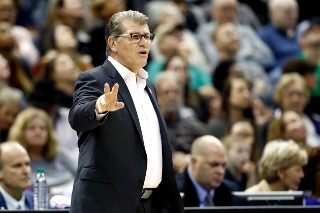 COLUMBUS, OH - MARCH 30: Head coach Geno Auriemma of the Connecticut Huskies reacts against the Notre Dame Fighting Irish during the first half in the semifinals of the 2018 NCAA Women's Final Four at Nationwide Arena on March 30, 2018 in Columbus, Ohio. (Photo by Andy Lyons/Getty Images) COLUMBUS, OH - MARCH 30: Head coach Geno Auriemma of the Connecticut Huskies reacts against the Notre Dame Fighting Irish during the first half in the semifinals of the 2018 NCAA Women's Final Four at Nationwide Arena on March 30, 2018 in Columbus, Ohio. (Photo by Andy Lyons/Getty Images)