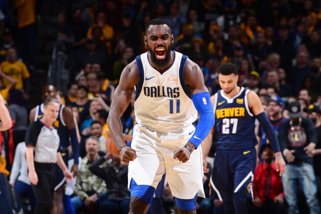 DENVER, CO - MARCH 14: Tim Hardaway Jr. #11 of the Dallas Mavericks reacts to a play during the game against the Denver Nuggets on March 14, 2019 at the Pepsi Center in Denver, Colorado. NOTE TO USER: User expressly acknowledges and agrees that, by downloading and/or using this photograph, user is consenting to the terms and conditions of the Getty Images License Agreement. Mandatory Copyright Notice: Copyright 2019 NBAE (Photo by Bart Young/NBAE via Getty Images)