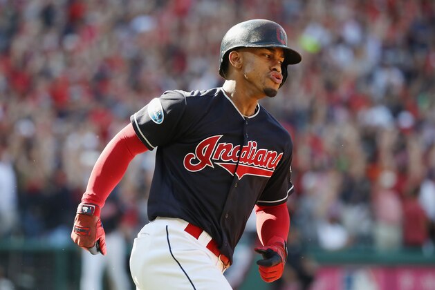 CLEVELAND, OH - OCTOBER 08:  Francisco Lindor #12 of the Cleveland Indians reacts after hitting a solo home run in the fifth inning against the Houston Astros during Game Three of the American League Division Series at Progressive Field on October 8, 2018 in Cleveland, Ohio.  (Photo by Gregory Shamus/Getty Images)