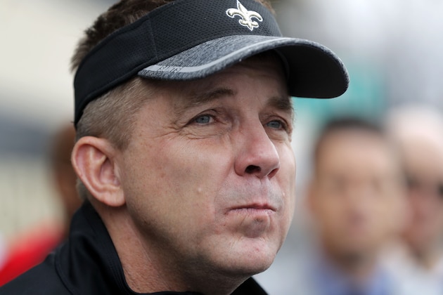 New Orleans Saints head coach Sean Payton talks to reporters after practice at their NFL football training facility in Metairie, La., Thursday, Jan. 17, 2019. The Saints will host the Los Angeles Rams for the NFC Championship on Sunday. (AP Photo/Gerald Herbert)