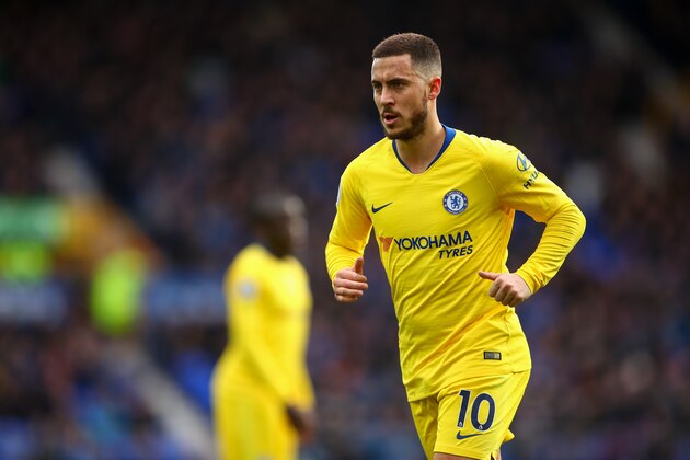 LIVERPOOL, ENGLAND - MARCH 17:  Eden Hazard of Chelsea during the Premier League match between Everton FC and Chelsea FC at Goodison Park on March 17, 2019 in Liverpool, United Kingdom. (Photo by Robbie Jay Barratt - AMA/Getty Images)