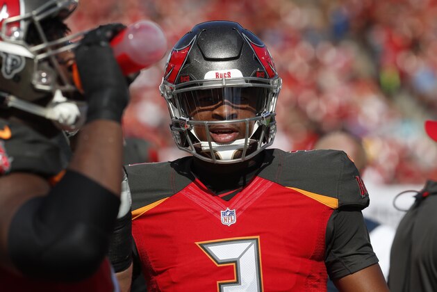 Tampa Bay Buccaneers quarterback Jameis Winston (3) during the first half of an NFL football game against the Atlanta Falcons Sunday, Dec. 30, 2018, in Tampa, Fla. (AP Photo/Mark LoMoglio)
