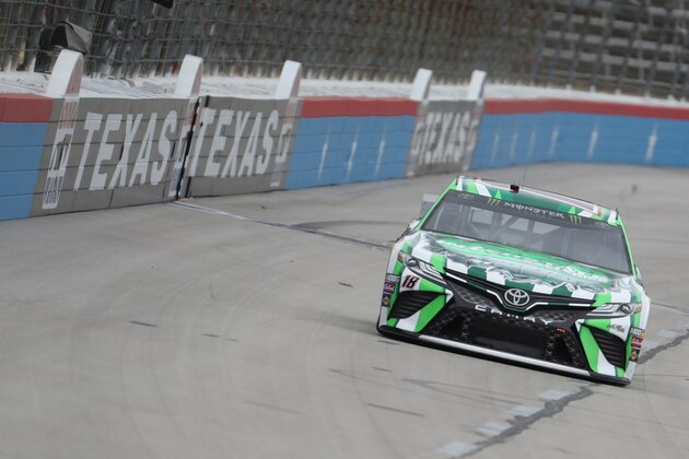 FORT WORTH, TX - MARCH 29:  Kyle Busch, driver of the #18 Interstate Batteries Toyota, drives during practice for the Monster Energy NASCAR Cup Series O'Reilly Auto Parts 500 at Texas Motor Speedway on March 29, 2019 in Fort Worth, Texas.  (Photo by Chris Graythen/Getty Images)