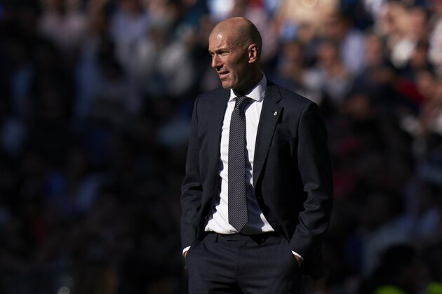 MADRID, SPAIN - MARCH 16: Zinedine Zidane, Manager of Real Madrid looks on during the La Liga match between Real Madrid CF and RC Celta de Vigo at Estadio Santiago Bernabeu on March 16, 2019 in Madrid, Spain. (Photo by Quality Sport Images/Getty Images)