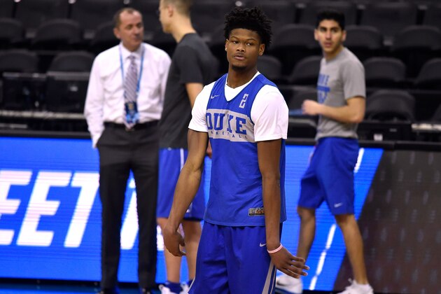 WASHINGTON, DC - MARCH 28: Cam Reddish #2 of the Duke Blue Devils in action during a practice session ahead of the 2019 NCAA Men's Basketball Tournament East Regional at Capital One Arena on March 28, 2019 in Washington, DC. (Photo by Lance King/Getty Images)