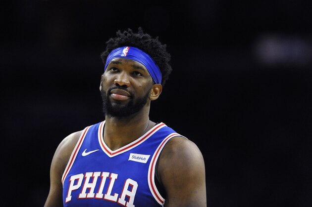 Philadelphia 76ers' Joel Embiid (21) in action during an NBA basketball game against the Brooklyn Nets, Thursday, March 28, 2019, in Philadelphia. The 76ers won 123-110. (AP Photo/Michael Perez)