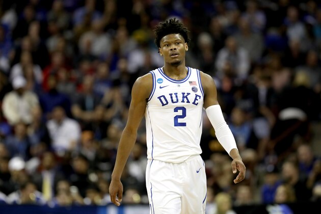COLUMBIA, SOUTH CAROLINA - MARCH 22:  Cam Reddish #2 of the Duke Blue Devils reacts against the North Dakota State Bison in the first half during the first round of the 2019 NCAA Men's Basketball Tournament at Colonial Life Arena on March 22, 2019 in Columbia, South Carolina. (Photo by Streeter Lecka/Getty Images)
