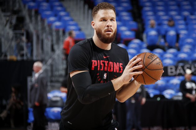 DETROIT, MI - MARCH 30: Blake Griffin #23 of the Detroit Pistons warms up before the game against the Portland Trail Blazers on March 30, 2019 at Little Caesars Arena in Detroit, Michigan. NOTE TO USER: User expressly acknowledges and agrees that, by downloading and/or using this photograph, User is consenting to the terms and conditions of the Getty Images License Agreement. Mandatory Copyright Notice: Copyright 2019 NBAE (Photo by Brian Sevald/NBAE via Getty Images)