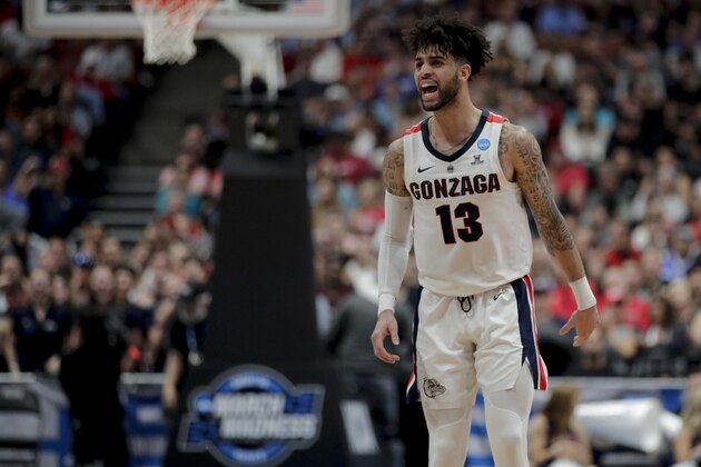 Gonzaga guard Josh Perkins reacts during the first half of the team's West Regional final against Texas Tech in the NCAA men's college basketball tournament Saturday, March 30, 2019, in Anaheim, Calif. (AP Photo/Jae C. Hong) Gonzaga guard Josh Perkins reacts during the first half of the team's West Regional final against Texas Tech in the NCAA men's college basketball tournament Saturday, March 30, 2019, in Anaheim, Calif. (AP Photo/Jae C. Hong)
