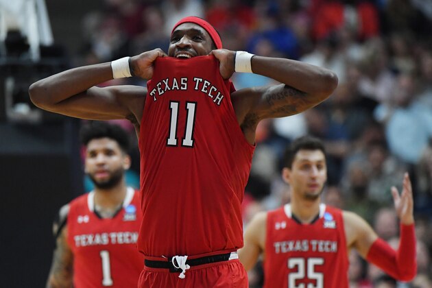 ANAHEIM, CALIFORNIA - MARCH 30: Tariq Owens #11 of the Texas Tech Red Raiders reacts after being called for an offensive foulo against the Gonzaga Bulldogs during the second half of the 2019 NCAA Men's Basketball Tournament West Regional at Honda Center on March 30, 2019 in Anaheim, California. (Photo by Harry How/Getty Images)