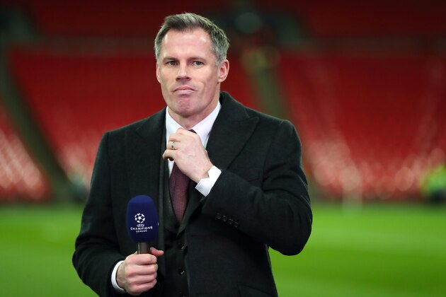 LONDON, ENGLAND - FEBRUARY 13: Jamie Carragher preparing to be a pundit during the UEFA Champions League Round of 16 First Leg match between Tottenham Hotspur and Borussia Dortmund at Wembley Stadium on February 13, 2019 in London, England. (Photo by James Williamson - AMA/Getty Images)