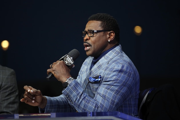Mike Irvin works on the Thursday Night Football set before an NFL football game between the Kansas City Chiefs and the Los Angeles Chargers, in Kansas City, Mo., Thursday, Dec. 13, 2018. (AP Photo/Charlie Riedel)