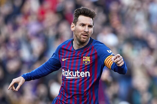 BARCELONA, SPAIN - MARCH 30: Lionel Messi of FC Barcelona celebrates after scoring the second goal of his team during the La Liga match between FC Barcelona and RCD Espanyol at Camp Nou on March 30, 2019 in Barcelona, Spain. (Photo by Quality Sport Images/Getty Images)