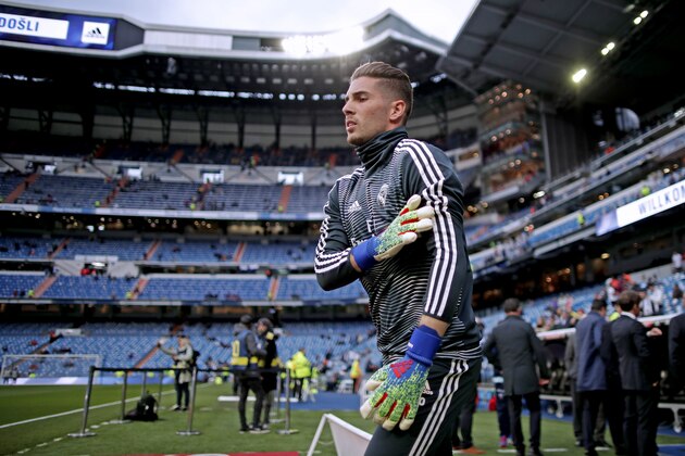 MADRID, SPAIN - MARCH 31: Luca Zidane of Real Madrid  during the La Liga Santander  match between Real Madrid v SD Huesca at the Santiago Bernabeu on March 31, 2019 in Madrid Spain (Photo by David S. Bustamante/Soccrates/Getty Images)