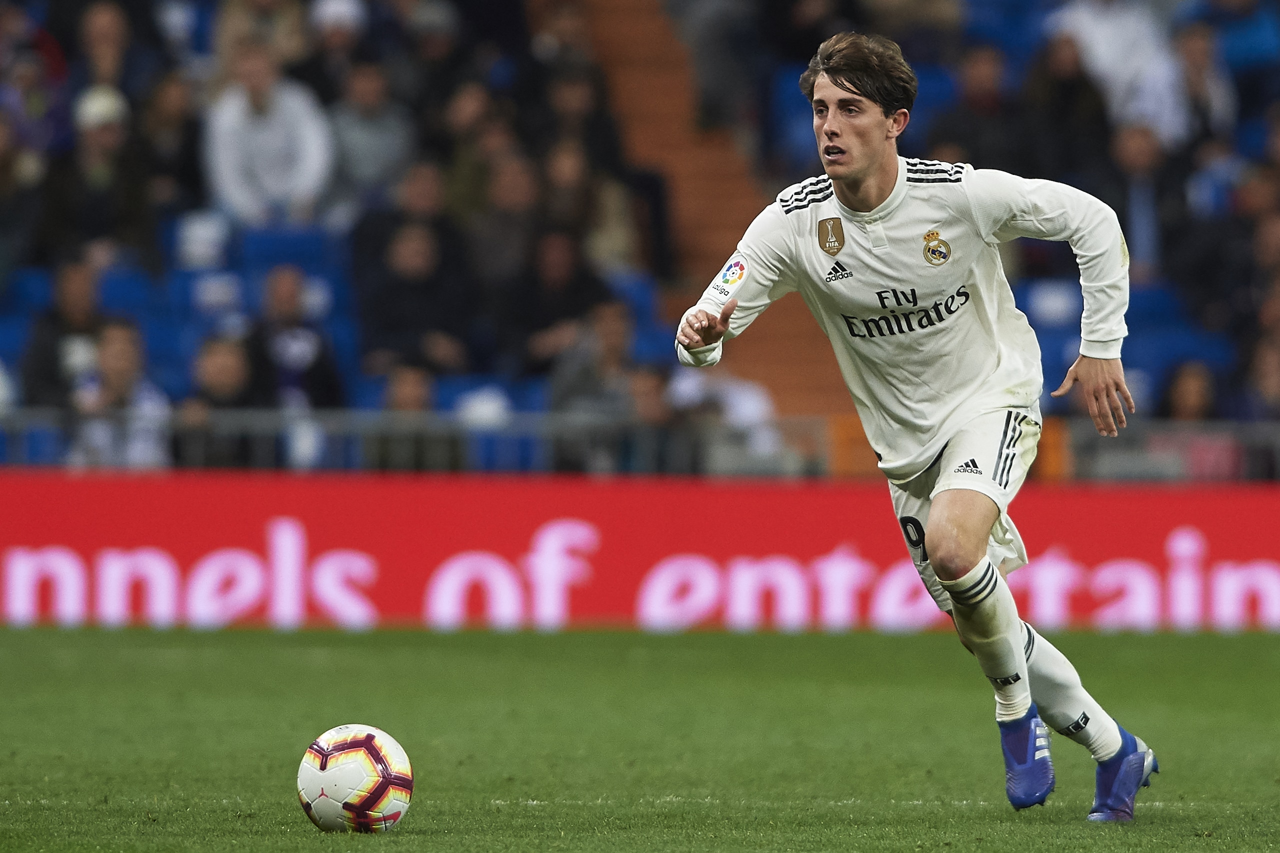 MADRID, SPAIN - MARCH 31: Alvaro Odriozola of Real Madrid in action during the La Liga match between Real Madrid CF and SD Huesca at Estadio Santiago Bernabeu on March 31, 2019 in Madrid, Spain. (Photo by Quality Sport Images/Getty Images)