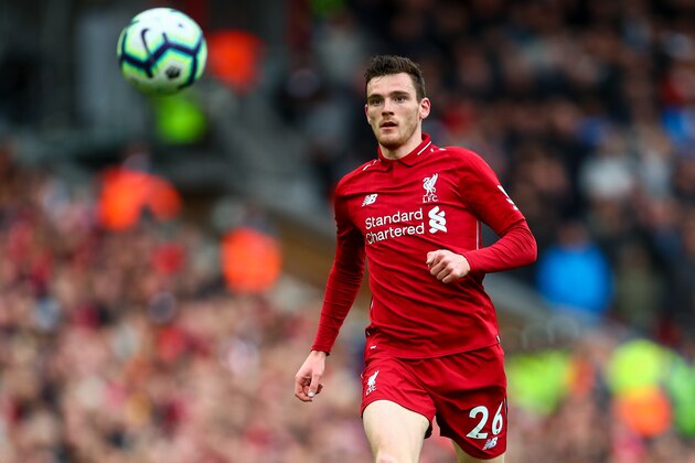 LIVERPOOL, ENGLAND - MARCH 31:  Andrew Robertson of Liverpool during the Premier League match between Liverpool FC and Tottenham Hotspur at Anfield on March 31, 2019 in Liverpool, United Kingdom. (Photo by Robbie Jay Barratt - AMA/Getty Images)