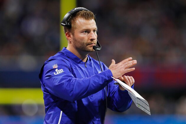 ATLANTA, GA - FEBRUARY 03:  Head Coach Sean McVay of the Los Angeles Rams gestures in the first half during Super Bowl LIII at Mercedes-Benz Stadium on February 3, 2019 in Atlanta, Georgia.  (Photo by Kevin C. Cox/Getty Images)