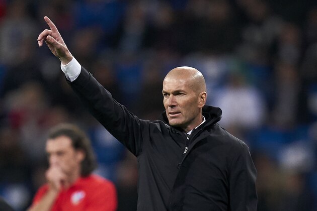 MADRID, SPAIN - MARCH 31: Zinedine Zidane, Manager of Real Madrid of Real Madrid in action during the La Liga match between Real Madrid CF and SD Huesca at Estadio Santiago Bernabeu on March 31, 2019 in Madrid, Spain. (Photo by Quality Sport Images/Getty Images)