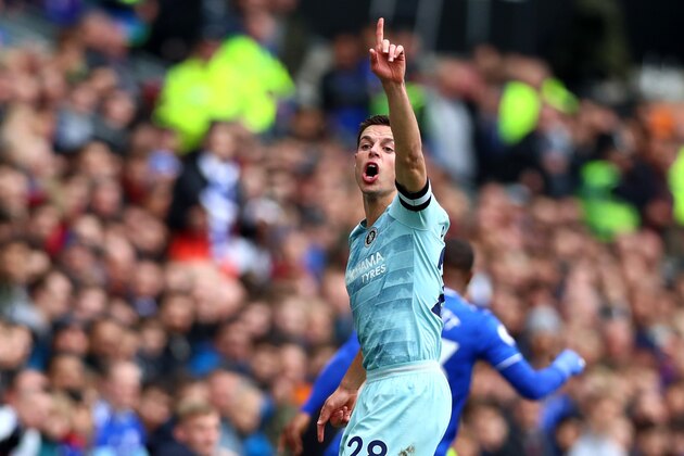 CARDIFF, WALES - MARCH 31: Cesar Azpilicueta of Chelsea FC gestures during the Premier League match between Cardiff City and Chelsea FC at Cardiff City Stadium on March 31, 2019 in Cardiff, Wales. (Photo by Chloe Knott - Danehouse/Getty Images)
