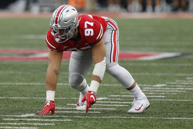 Ohio State defensive lineman Nick Bosa plays against Rutgers during an NCAA college football game Saturday, Sept. 8, 2018, in Columbus, Ohio. (AP Photo/Jay LaPrete)