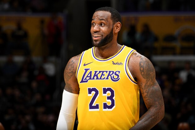LOS ANGELES, CA - MARCH 26: LeBron James #23 of the Los Angeles Lakers smiles during a game against the Washington Wizards on March 26, 2019 at STAPLES Center in Los Angeles, California. NOTE TO USER: User expressly acknowledges and agrees that, by downloading and/or using this Photograph, user is consenting to the terms and conditions of the Getty Images License Agreement. Mandatory Copyright Notice: Copyright 2019 NBAE (Photo by Andrew D. Bernstein/NBAE via Getty Images)