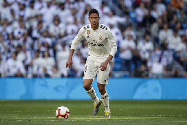 MADRID, SPAIN - MARCH 16: Raphael Varane of Real Madrid during the La Liga Santander  match between Real Madrid v Celta de Vigo at the Santiago Bernabeu on March 16, 2019 in Madrid Spain (Photo by David S. Bustamante/Soccrates/Getty Images)