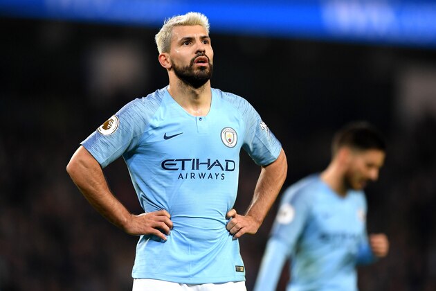 MANCHESTER, ENGLAND - FEBRUARY 27:  Sergio Aguero of Manchester City looks on during the Premier League match between Manchester City and West Ham United at Etihad Stadium on February 27, 2019 in Manchester, United Kingdom. (Photo by Shaun Botterill/Getty Images)