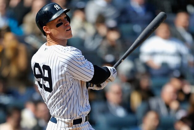 NEW YORK, NY - MARCH 28:  (NEW YORK DAILIES OUT)   Aaron Judge #99 of the New York Yankees in action against the Baltimore Orioles on Opening Day at Yankee Stadium on March 28, 2019 in the Bronx borough of New York City. The Yankees defeated the Orioles 7-2.  (Photo by Jim McIsaac/Getty Images)