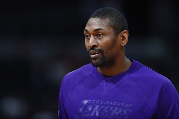 Los Angeles Lakers forward Metta World Peace (37) in the first half of an NBA basketball game Monday, March 13, 2017, in Denver. (AP Photo/David Zalubowski)