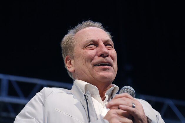 Michigan State coach Tom Izzo address the crowd at a rally, early Monday, April 1, 2019, in East Lansing, Mich., after the team returned from their NCAA men's East Regional final college basketball game where they defeated Duke 68-67 to reach the Final Four. (AP Photo/Al Goldis) Michigan State coach Tom Izzo address the crowd at a rally, early Monday, April 1, 2019, in East Lansing, Mich., after the team returned from their NCAA men's East Regional final college basketball game where they defeated Duke 68-67 to reach the Final Four. (AP Photo/Al Goldis)