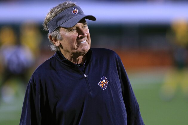 ORLANDO, FLORIDA - MARCH 16:  Head coach Steve Spurrier of the Orlando Apollos looks on from the field before the Alliance of American Football game against the Arizona Hotshots at Spectrum Stadium on March 16, 2019 in Orlando, Florida. (Photo by Harry Aaron/AAF/Getty Images)
