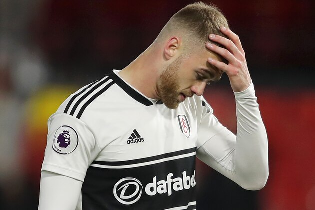 WATFORD, ENGLAND - APRIL 02:  Calum Chambers of Fulham looks dejected as his team are relegated due to the result in the Premier League match between Watford FC and Fulham FC at Vicarage Road on April 02, 2019 in Watford, United Kingdom. (Photo by Richard Heathcote/Getty Images)