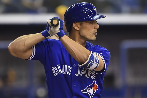 MONTREAL, QC - MARCH 26:  Randal Grichuk #15 of the Toronto Blue Jays prepares to bat against the Milwaukee Brewers during MLB spring training at Olympic Stadium on March 26, 2019 in Montreal, Quebec, Canada.  The Toronto Blue Jays defeated the Milwaukee Brewers 2-0.  (Photo by Minas Panagiotakis/Getty Images)